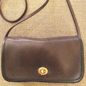 Vintage Coach Charcoal Gray Leather Crossbody Bag